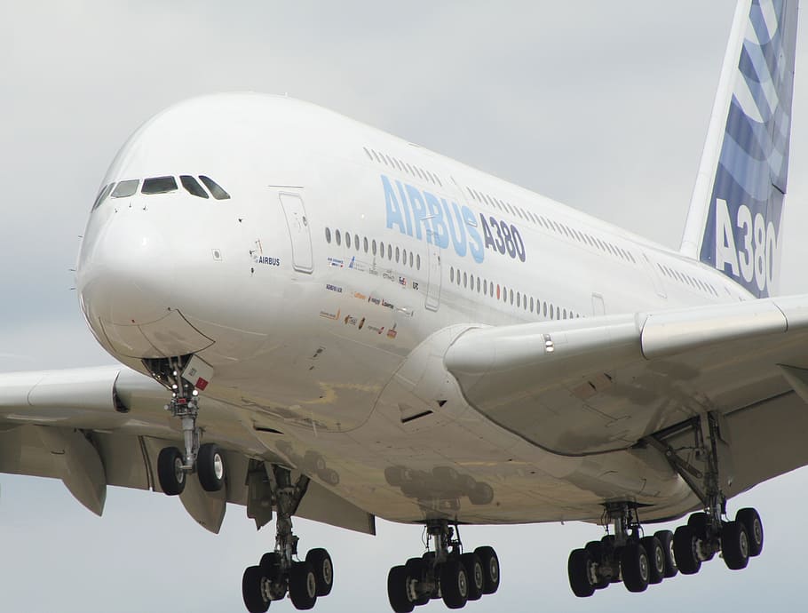 putih, airbus, A380, 380 pesawat, siang hari, pesawat terbang, pesawat, jet, penerbangan, terbang