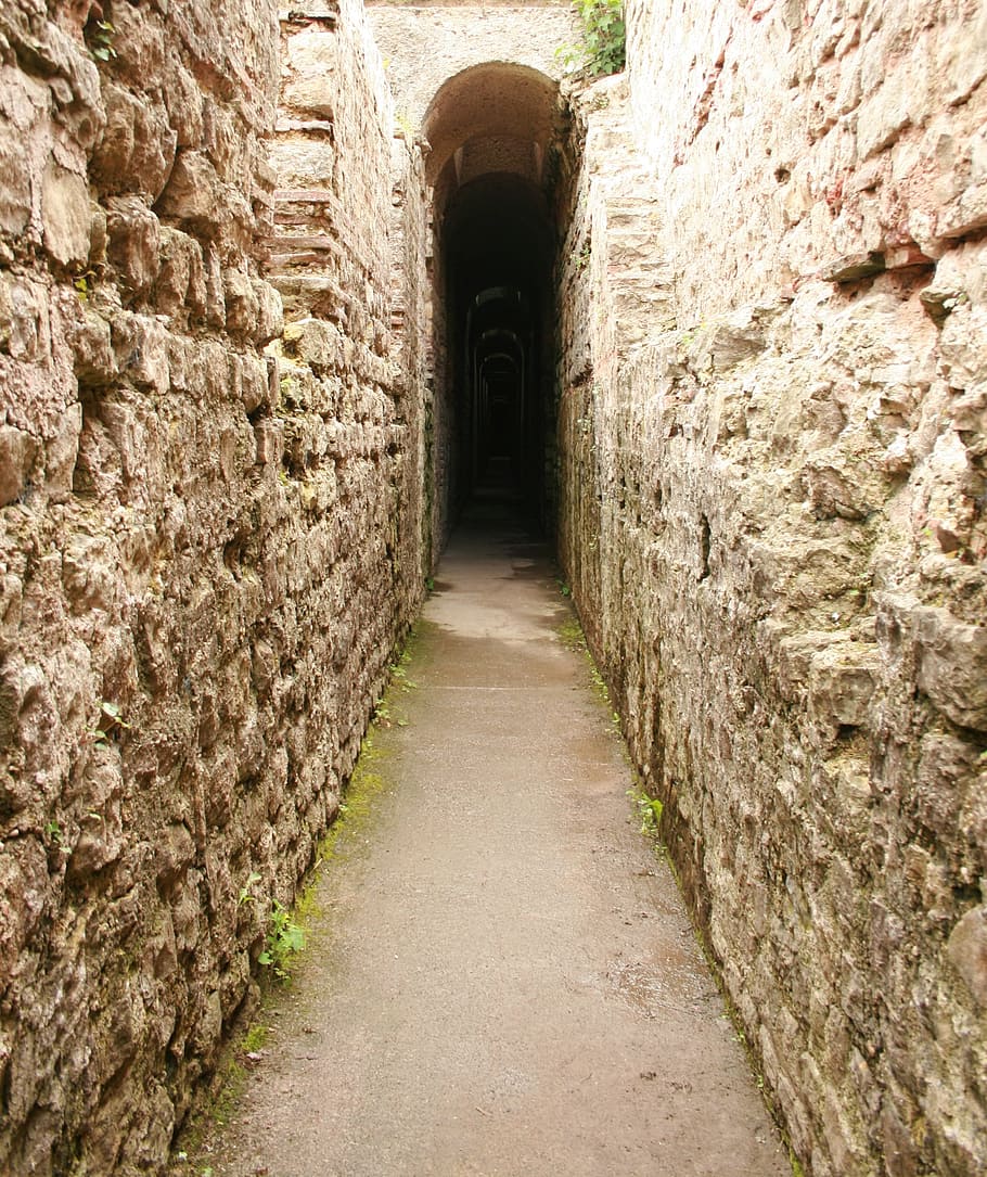 stone tunnel, daytime, labyrinth, wall, stones, away, stone wall, quarry stone, masonry, stone