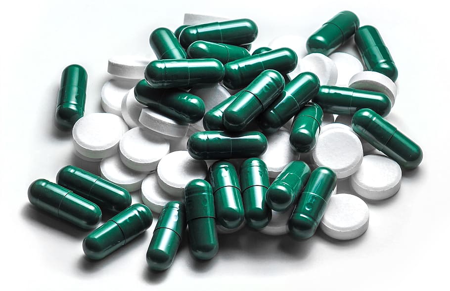 berbagai macam, pil obat, putih, permukaan, obat, pil, permukaan putih, medis, tablet, kesehatan