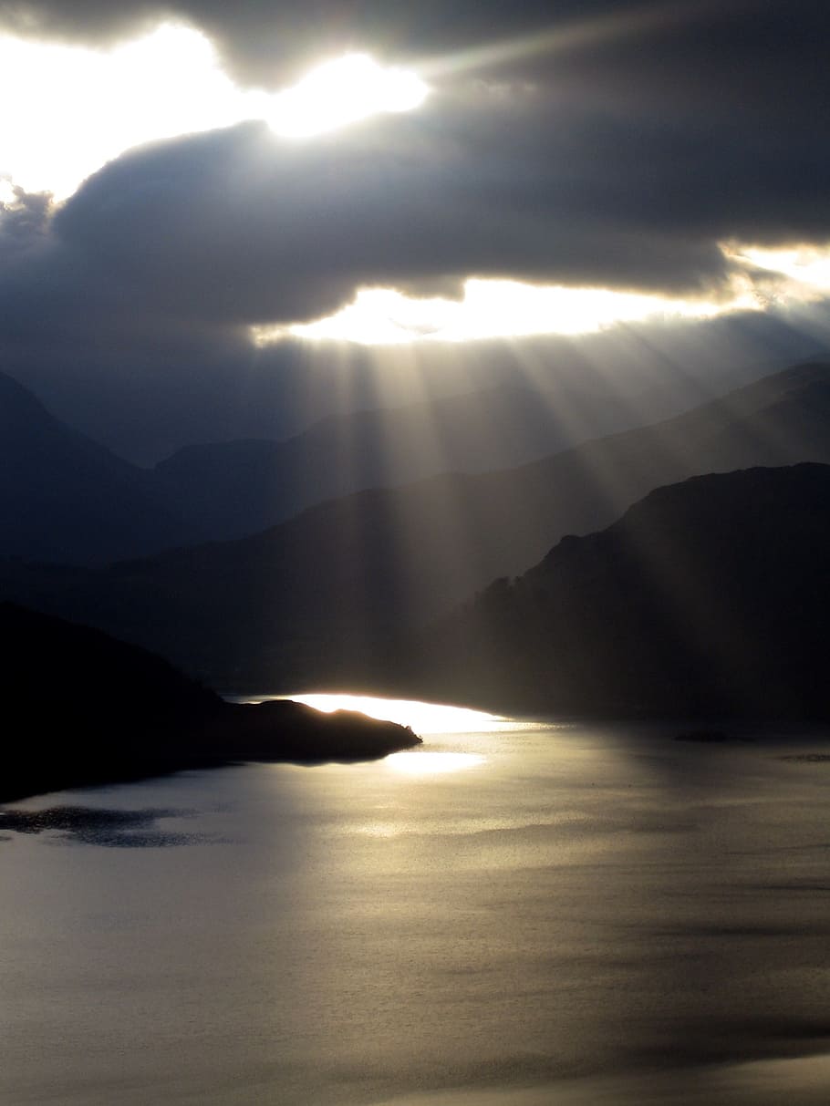 sun, cloud, cumbria, water, sky, shadows, ullswater, sunlight, beauty in nature, nature