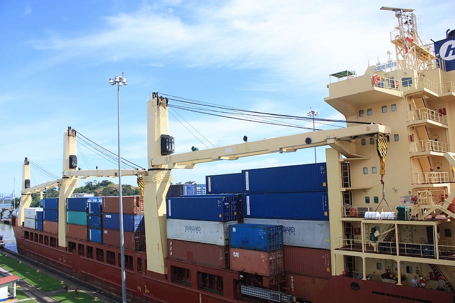 brown cargo ship, Canal, Ship, Vessel, Panama, Miraflores, lock, engineering, ocean, waterway