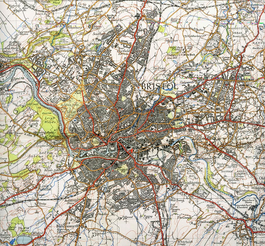 1946 peta, peta, Bristol, Inggris, 1946, foto, domain publik, jalan, latar belakang, abstrak