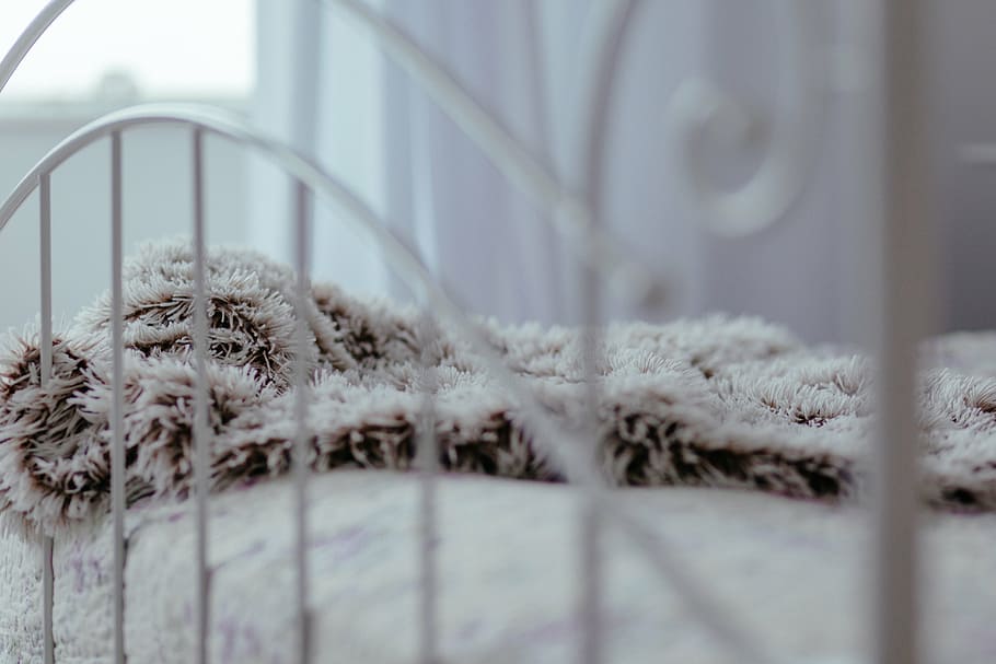 close-up photo, white, bed frame, bed, room, steel, house, home, comfy, chill