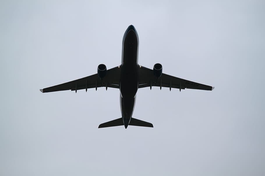 fotografia silhueta, avião, céu, aeronaves, jato, veículo aéreo, voando, modo de transporte, transporte, meio do ar