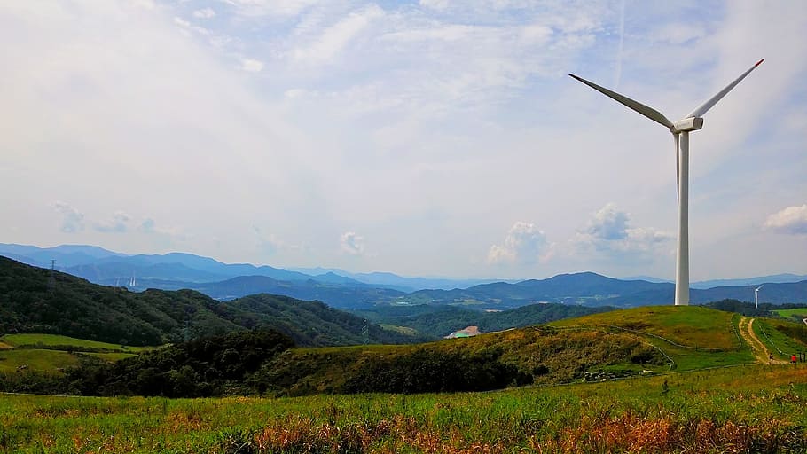 wind power generator, daegwallyeong, windmill, environment, mountain, scenics - nature, beauty in nature, landscape, environmental conservation, sky