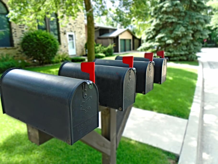 closed black mailbox, mailbox, letterbox, flag, post, mail, postbox, mailing, postal, delivery