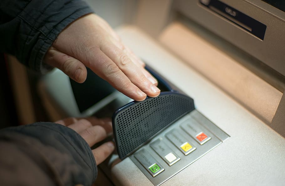 person, holding, gray, machine, scam, atm, security, bank, money, capital