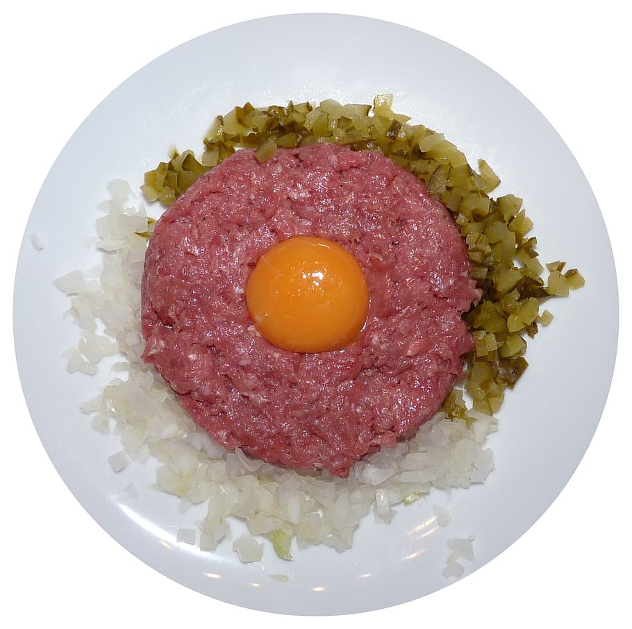 tartare steak, raw meat, minced beef steak, food and drink, food, freshness, plate, indoors, ready-to-eat, meat