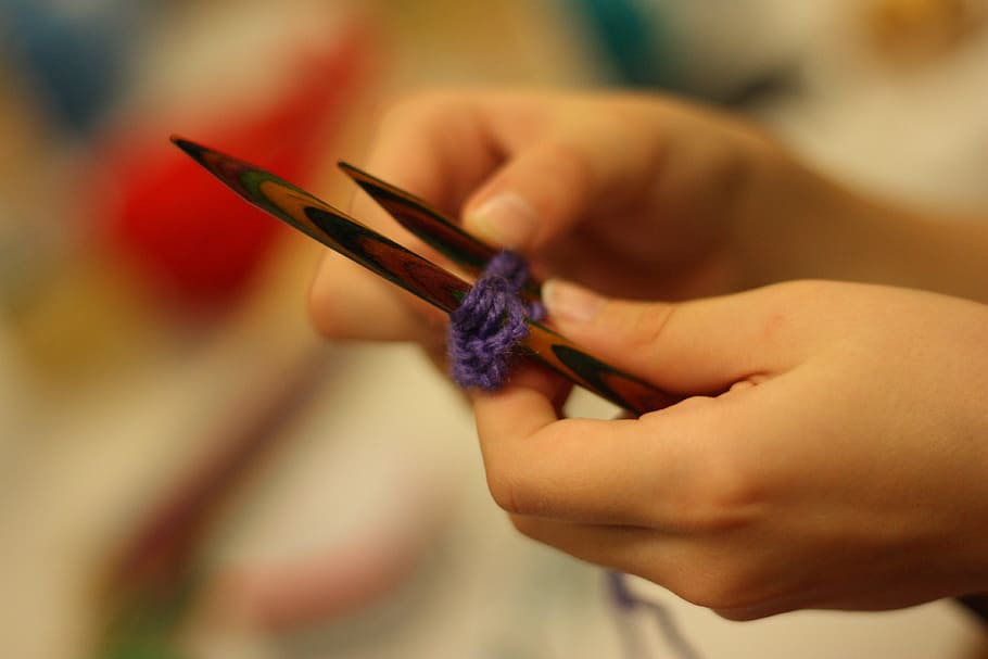 yarn, knitting, handmade, crochet, needle, holding, human hand, human body part, hand, close-up