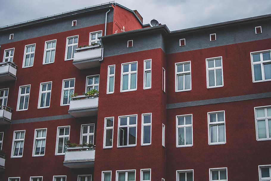 home, red, sky, architecture, building, city, berlin, window, holiday, city view