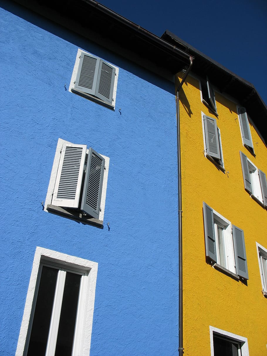 locarno, houses, switzerland, architecture, facade, window, house, building Exterior, blue, europe