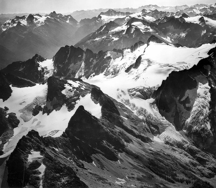 1970, nacional, parque, glaciar Neve, norte, cascadas, parque nacional, Washington, foto, glaciar