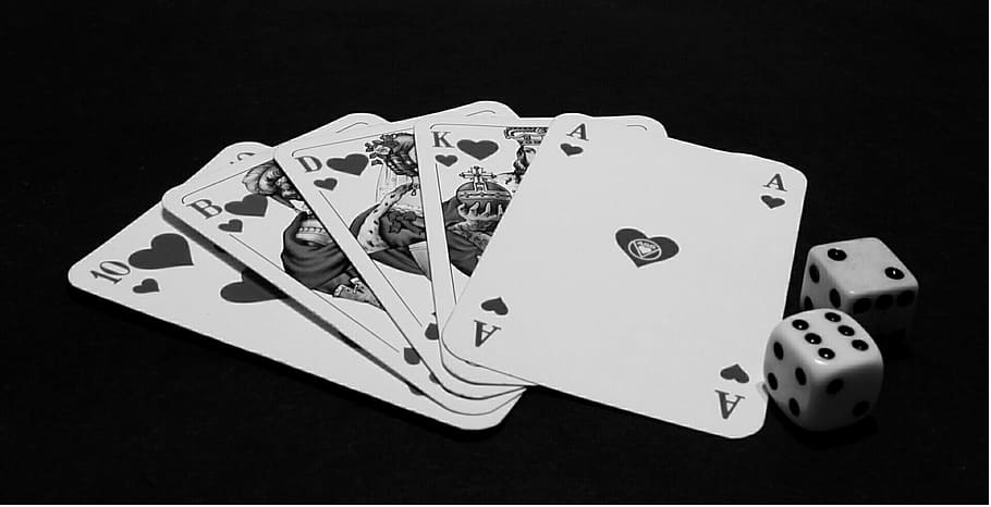playing, card, two, dices, poker, cards, card game, casino, gambling, ace