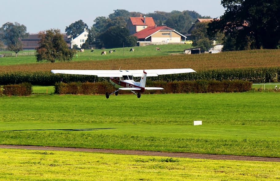 cessna, airport, air traffic, start, fly, sitterdorf, thurgau, switzerland, runway, plant