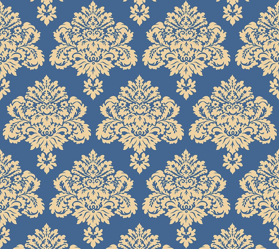 blue, white, textile, damask, flower, pattern, backgrounds, full frame, design, repetition