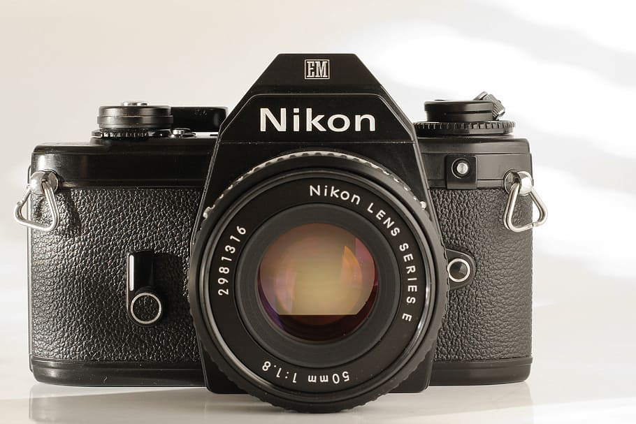 camera, analog, nikon, old, film, vintage, hipster, studio, white, background