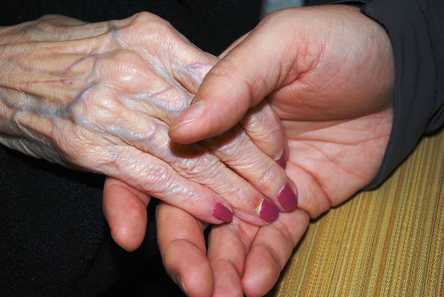 女性, 男性, 持株, 手, 肌, 手を繋いでいる, 高齢者, シニア, 古い, 爪