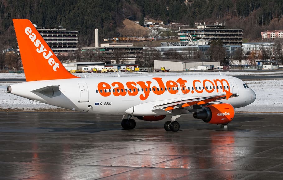 white, orange, easyjet plane, daytime, airbus, a319, easyjet, airliner, airline, innsbruck
