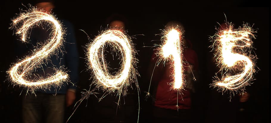 quatro, pessoas, exploração, diamante de 2015, estrelinhas, dia de ano novo, 2015, fogos de artifício, ano, ano novo 2015