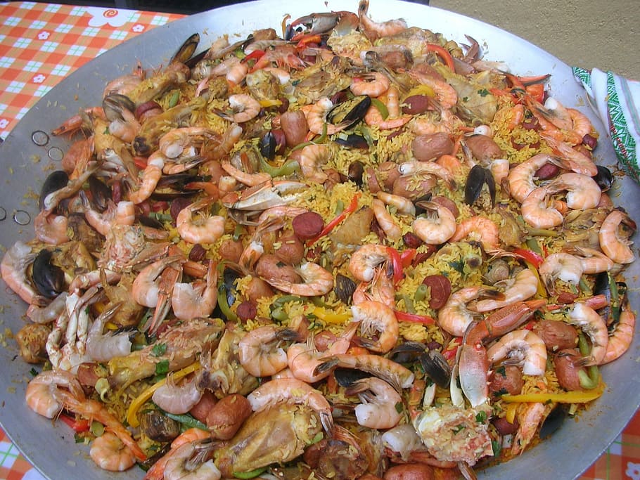 Paella, Food, Nutrition, food and drink, indoors, ready-to-eat, close-up, freshness, seafood, still life