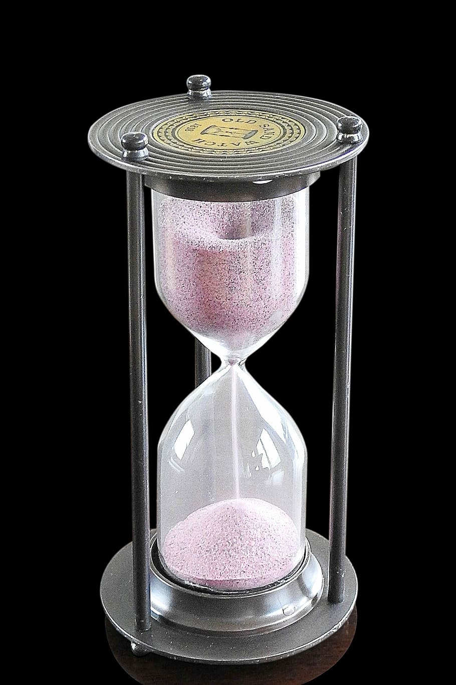 Hourglass, Timepiece, Sand, Time, run out, black background, indoors, studio shot, still life, glass - material