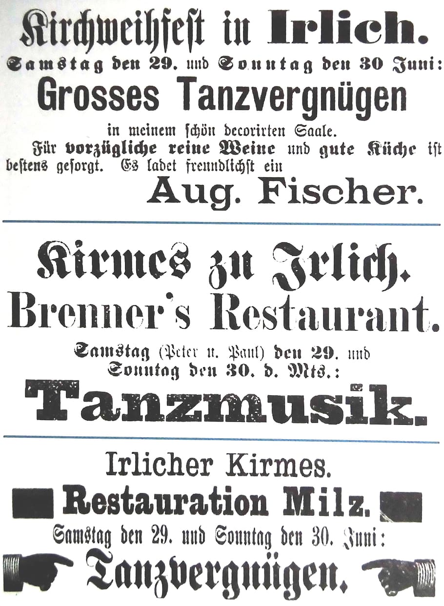 newspaper ads, rheinland, 1870, calligraphy, font, historical, old, newspaper, text, communication