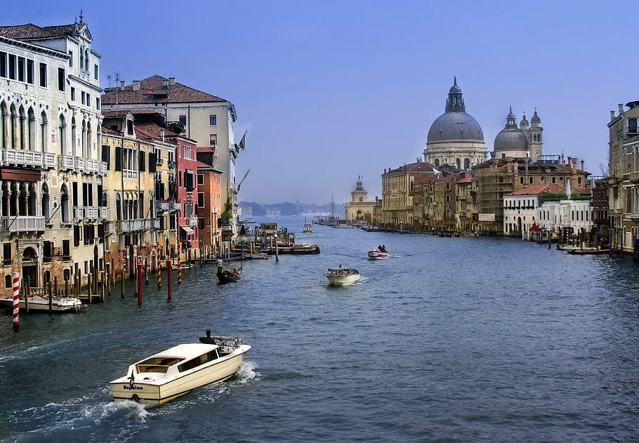 putih, perahu, badan, air, siang hari, Venesia, liburan, Italia, perjalanan, Eropa