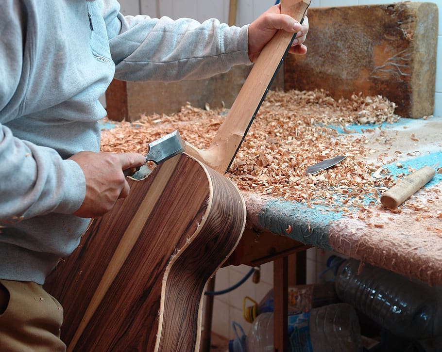 guitarra, luthier, madeira, clássico, instrumento, artesão, lutheria, fabricante, mão, madeira - material