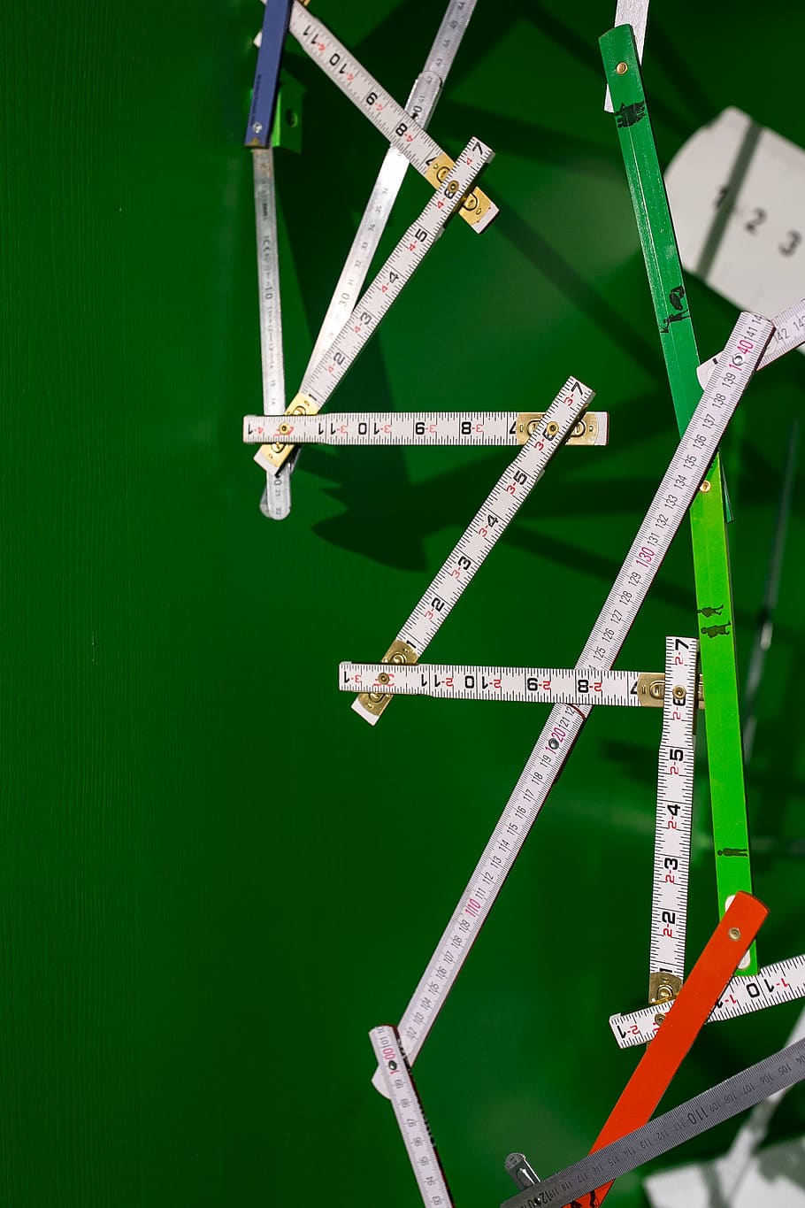 green, wooden, ruler, measure, extendable, Extandable, background, green color, metal, industry