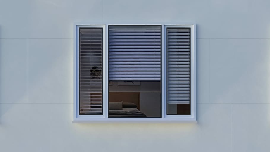 cerrado, ventana, persianas, hogar, habitación, diseño, blanco, exterior, 3d, veneciano