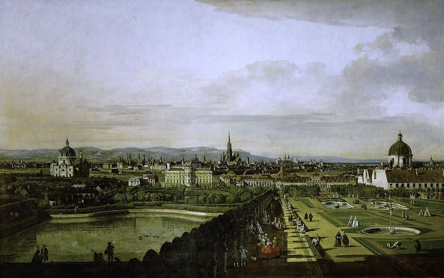 1758, Viena, Belvedere, Austria, obra de arte, fotos, paisaje, paisajes, pintura, dominio público