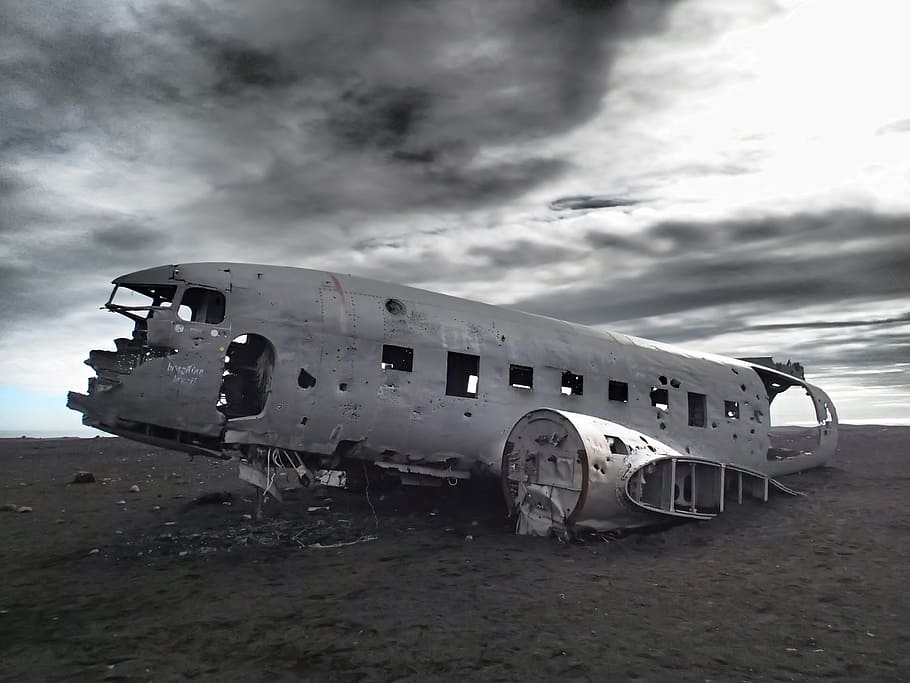 Abandoned, Plane, Aircraft, Wreckage, wreck, icelandic, landscape, transportation, broken, damaged