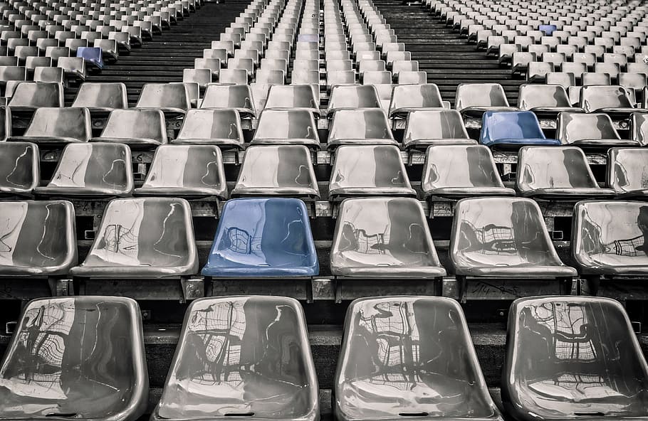 gray, chairs, steel frames, stadium, rows of seats, grandstand, sit, football stadium, plastic, empty