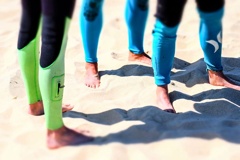 three, person, standing, sand, day, beach, feet, legs, people, shadows