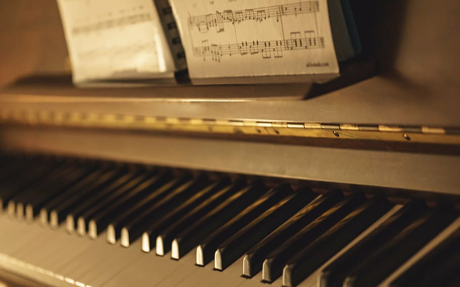 close, gray, white, upright, piano, keyboard, instrument, music, black, notes