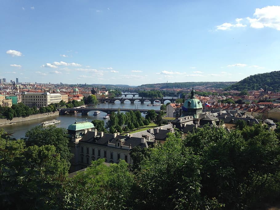 prague, bridges, vltava, river, cityscape, europe, architecture, city, town, famous Place