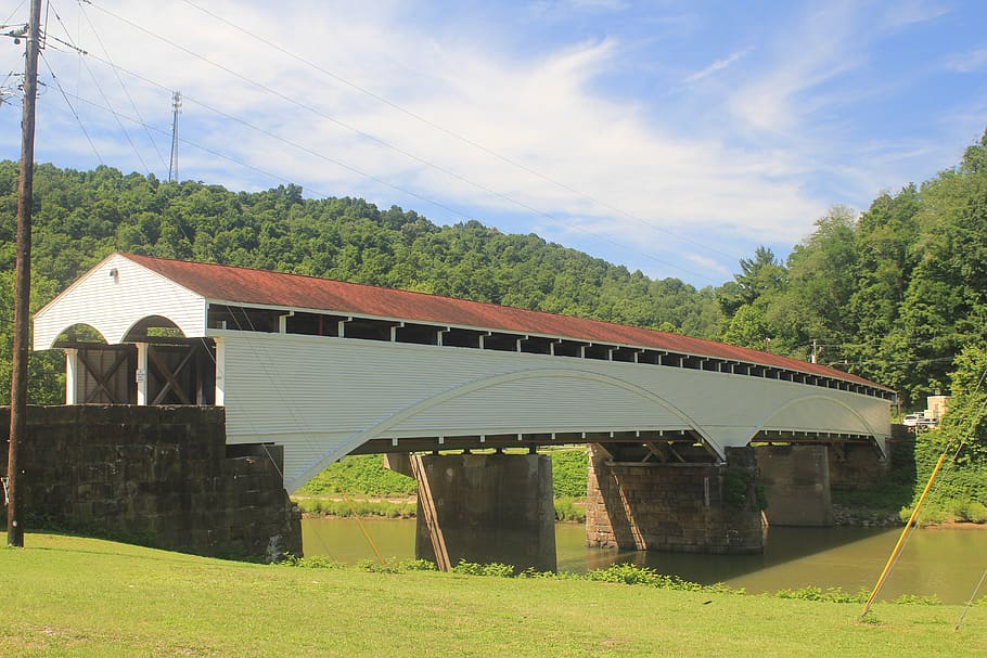 ponte, ponte coberta, paisagem, rio, marco, coberto, oeste da Virgínia, Filipinas, guerra civil, estrutura construída