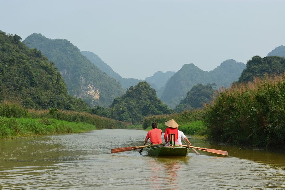 Viet Nam, Nam, River, Raft, Water, Mountain, river, green, nature, tree, two people