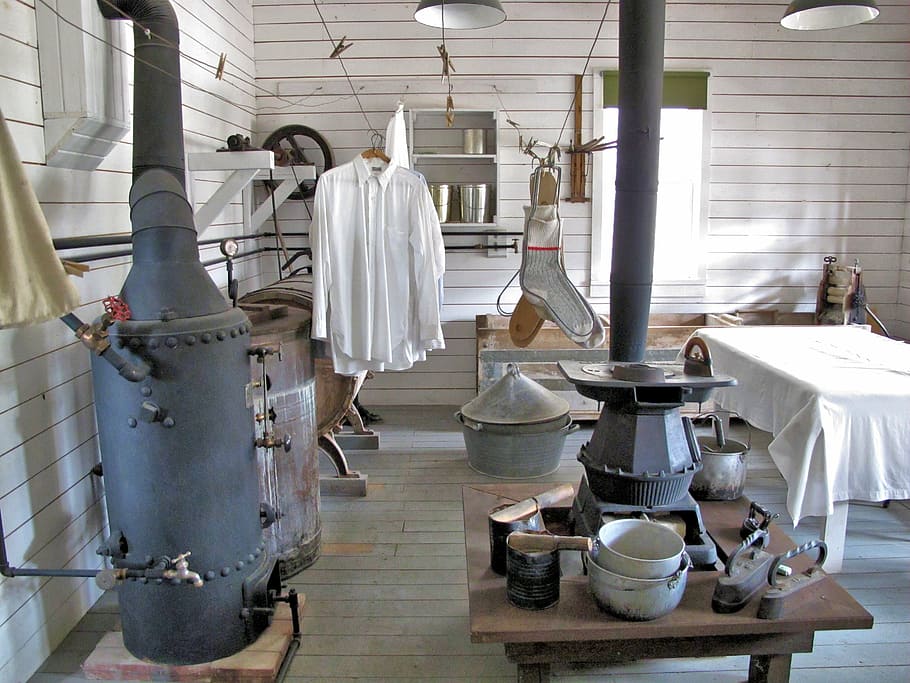 laundry, old, pioneers, alberta, canada, museum, indoors, hanging, white color, clothing