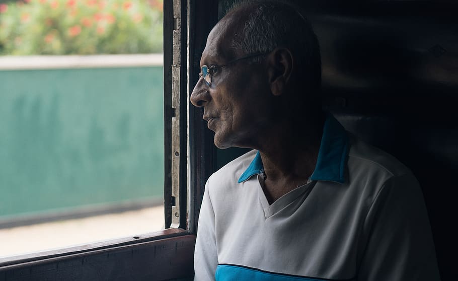 people, portrait, adult, the old man, headshot, window, looking, one person, looking away, real people