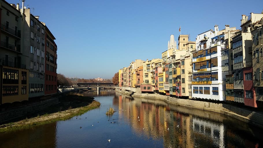 girona, river, gerona, buildings, architecture, water, building exterior, built structure, city, sky