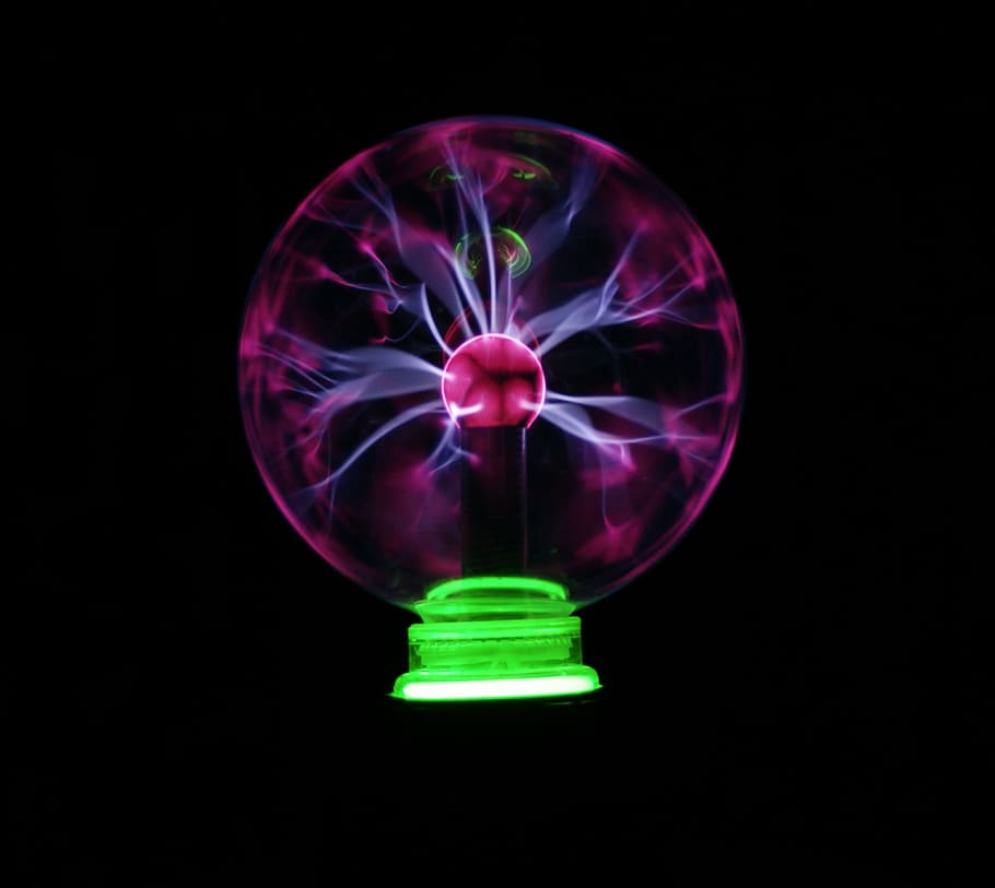 plasma ball, spark, lighting, amazing, dielectric, flash, cyber, black background, studio shot, creativity