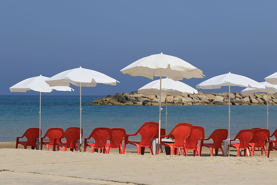 Beach Sea Beach Chairs Umbrellas Vacation Relaxation Land