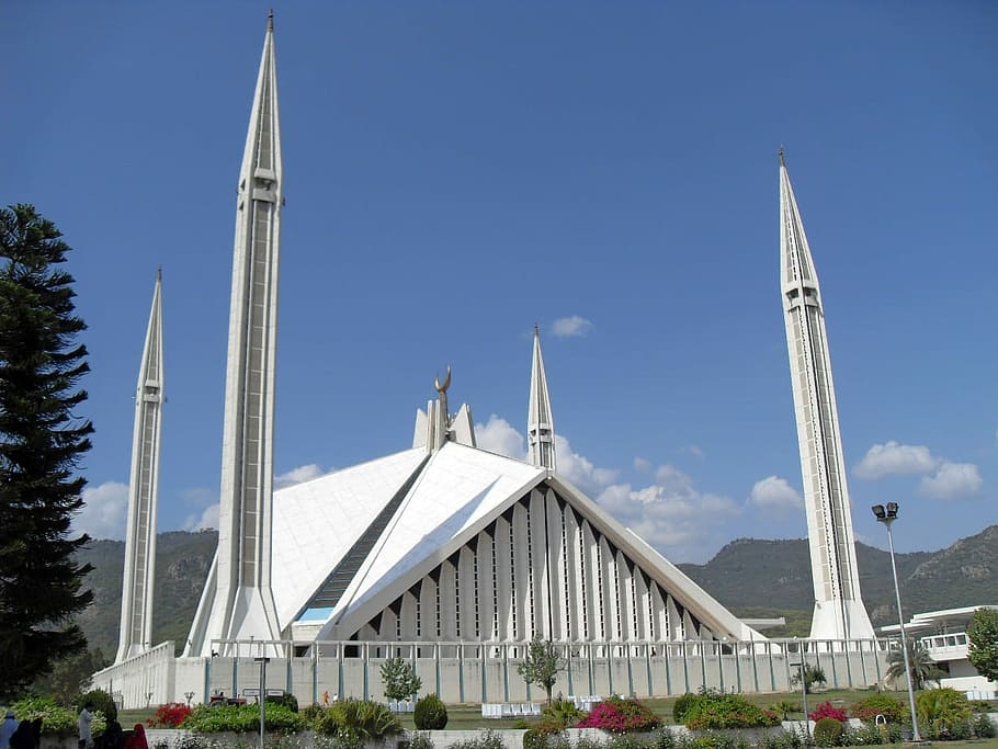 vista de elevación, elevación, vista, Shah Faisal Masjid, Islamabad, Pakistán, fotos, islam, mezquita, dominio público