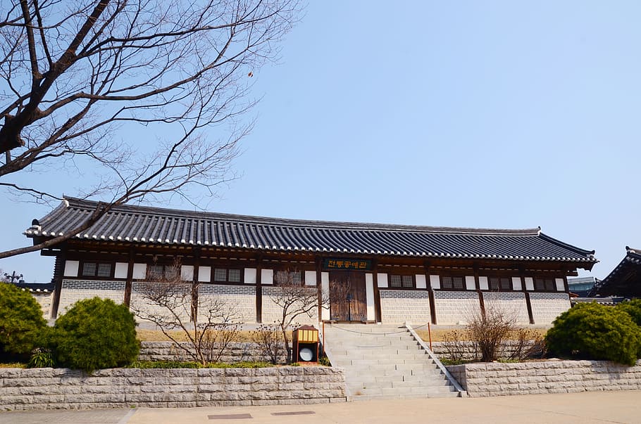 green, bush infront, house, hanok village, namsan, namsan hanok village, republic of korea, korea co ltd, gyeongbok palace, korea