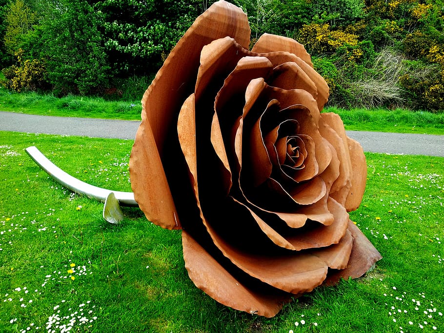 marrón, estatua de la flor, jardín, verde, césped, árboles, planta, naturaleza, calle, vista