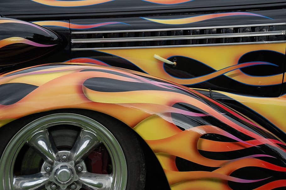 Classic Cars, Flames, car, classic, vehicle, style, speed, automobile, transport, transportation