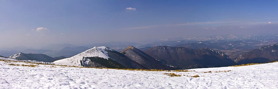 montanha, vista, paisagem, colinas, pico, inverno, neve, natureza, lago, eslováquia
