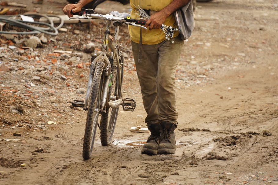 peasant, field, armenia, quindio, colombia, bicycle, transportation, low section, one person, dirt