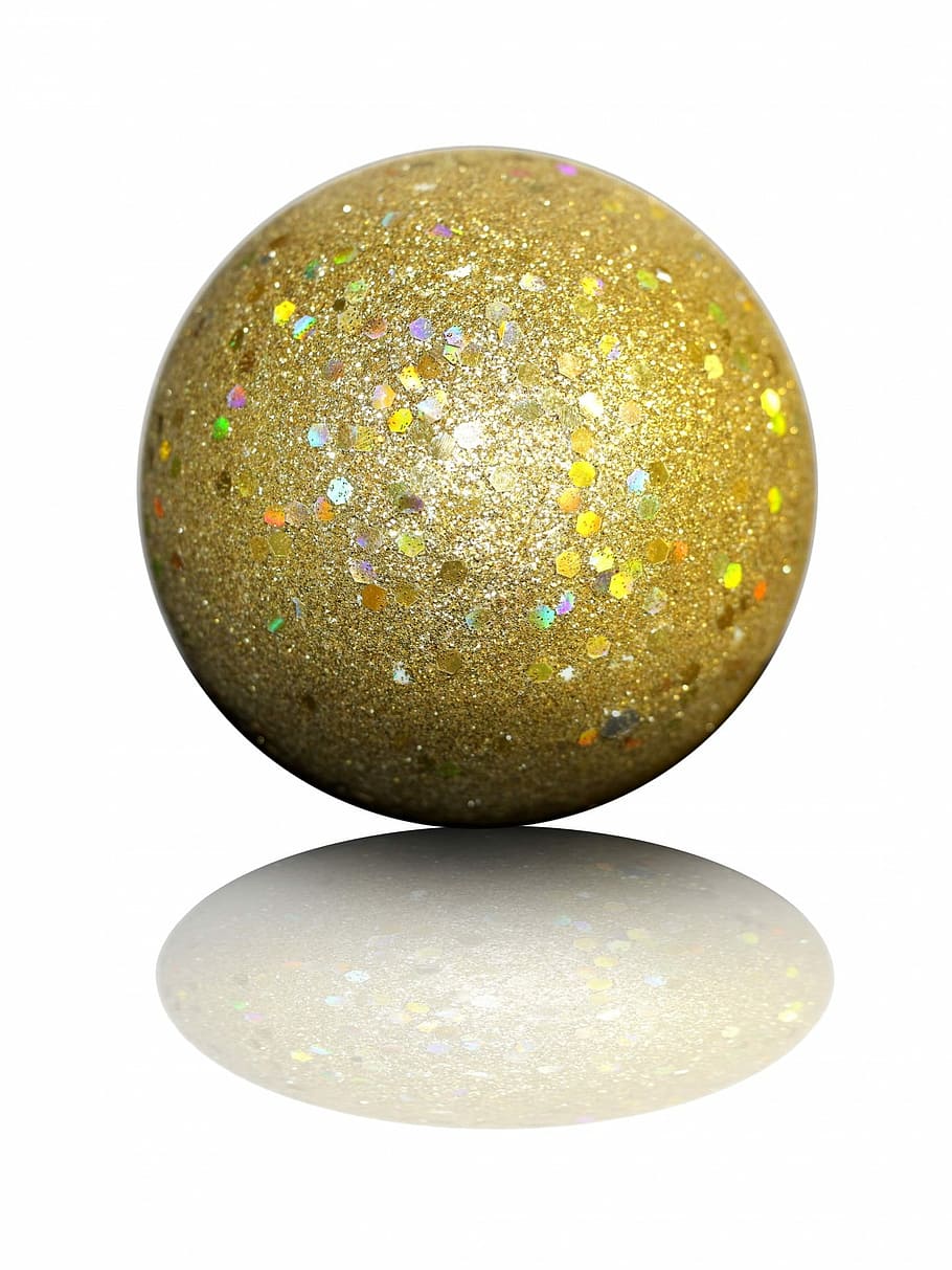 Bauble, Gold, Sparkle, Christmas, golden, decoration, ball, shiny, isolated, reflection